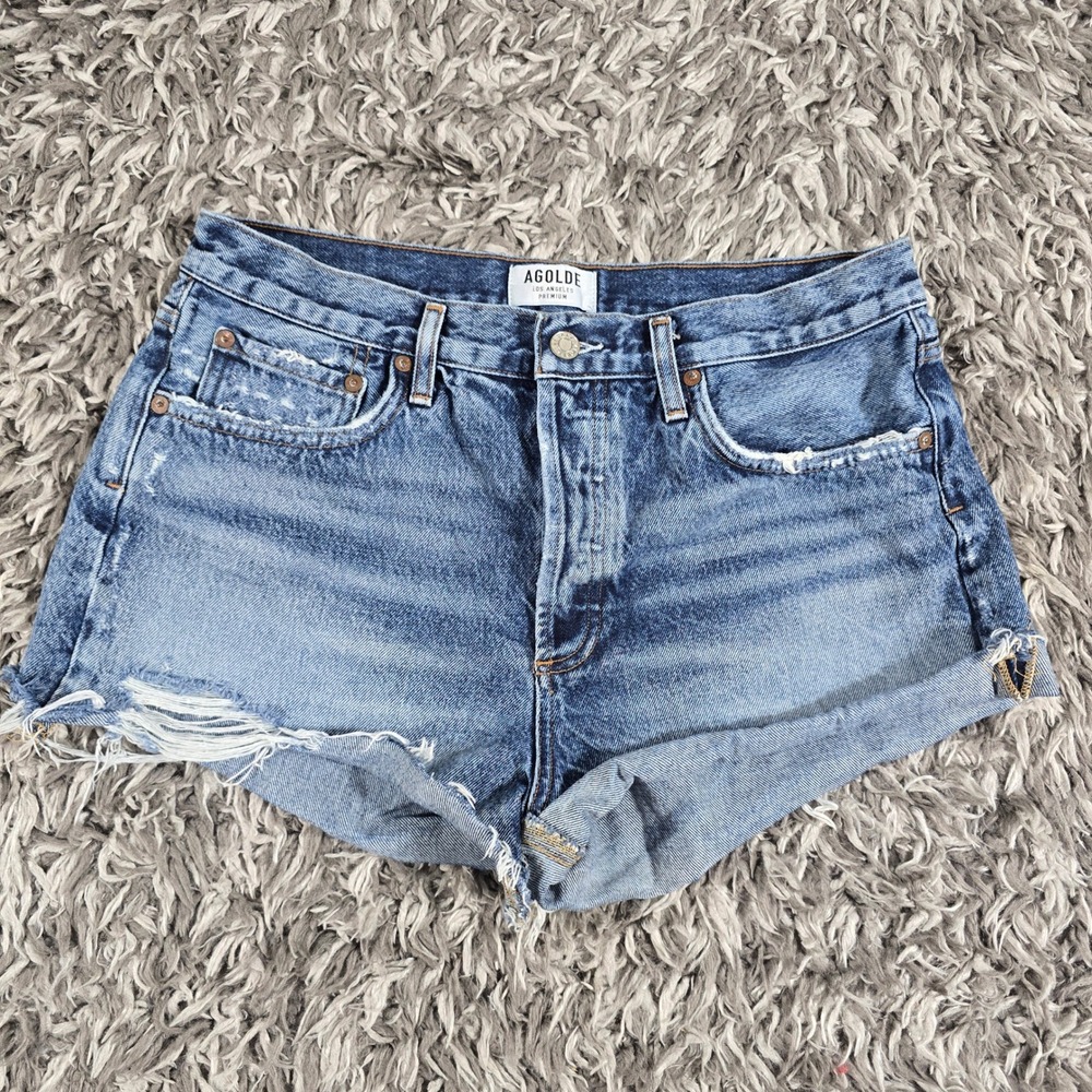 AGOLDE Parker Vintage Cutoff Distressed Denim Shorts Blue Size 30 A026E-811